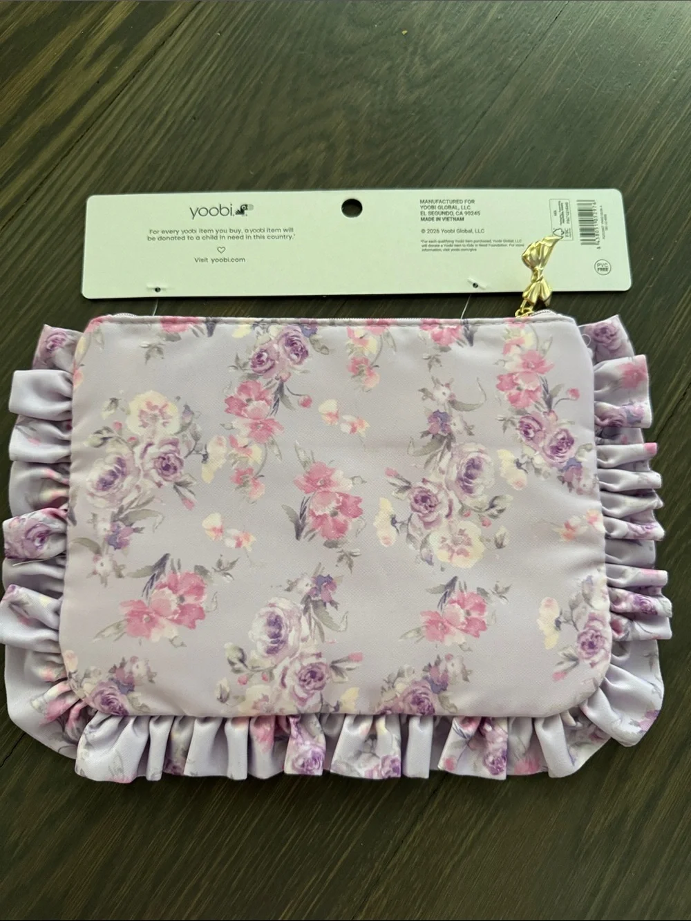 LoveShackFancy Kids Floral Ruffle Accessory Pouch in Lavender and Pink